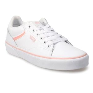 VANS Seldan White /Pink Leather Low Top Sneakers. Size 8. NEW